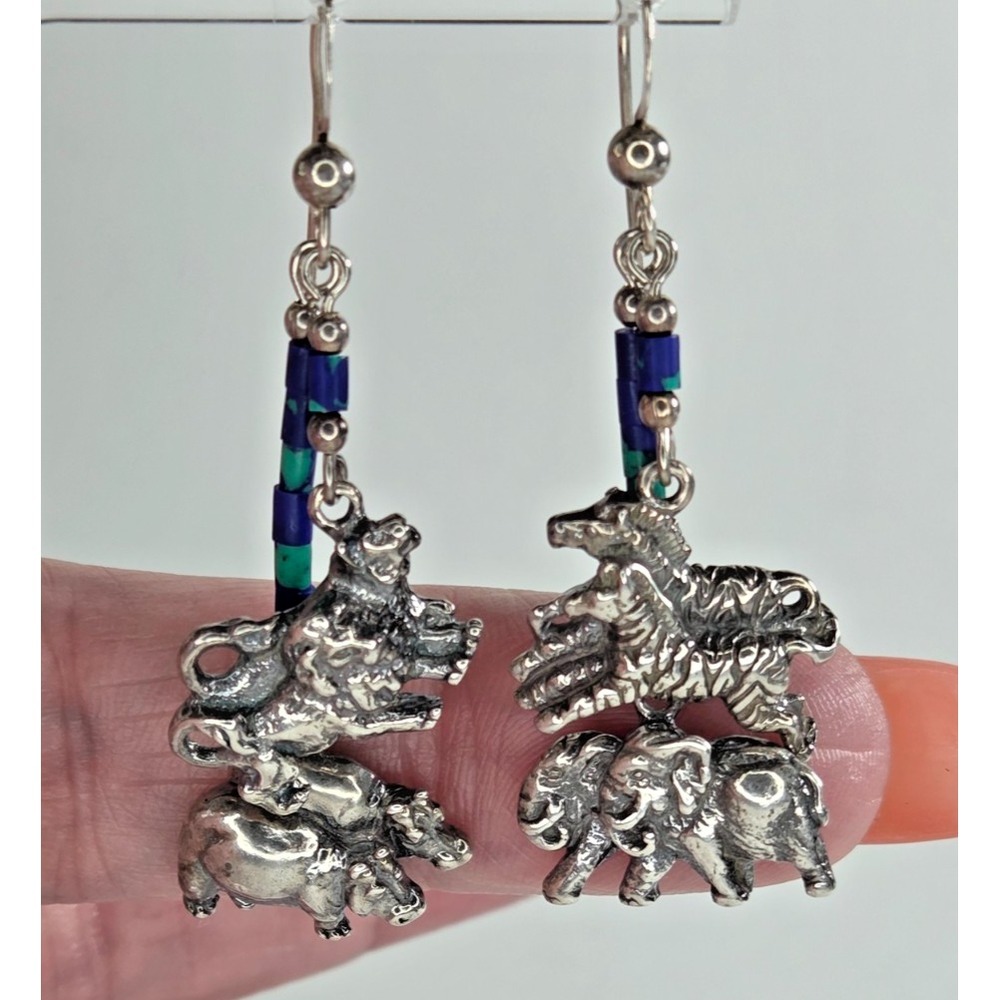 RARE Dakota West Schube Sterling Silver Animal Pairs Noah's Ark Earrings 925 1.5